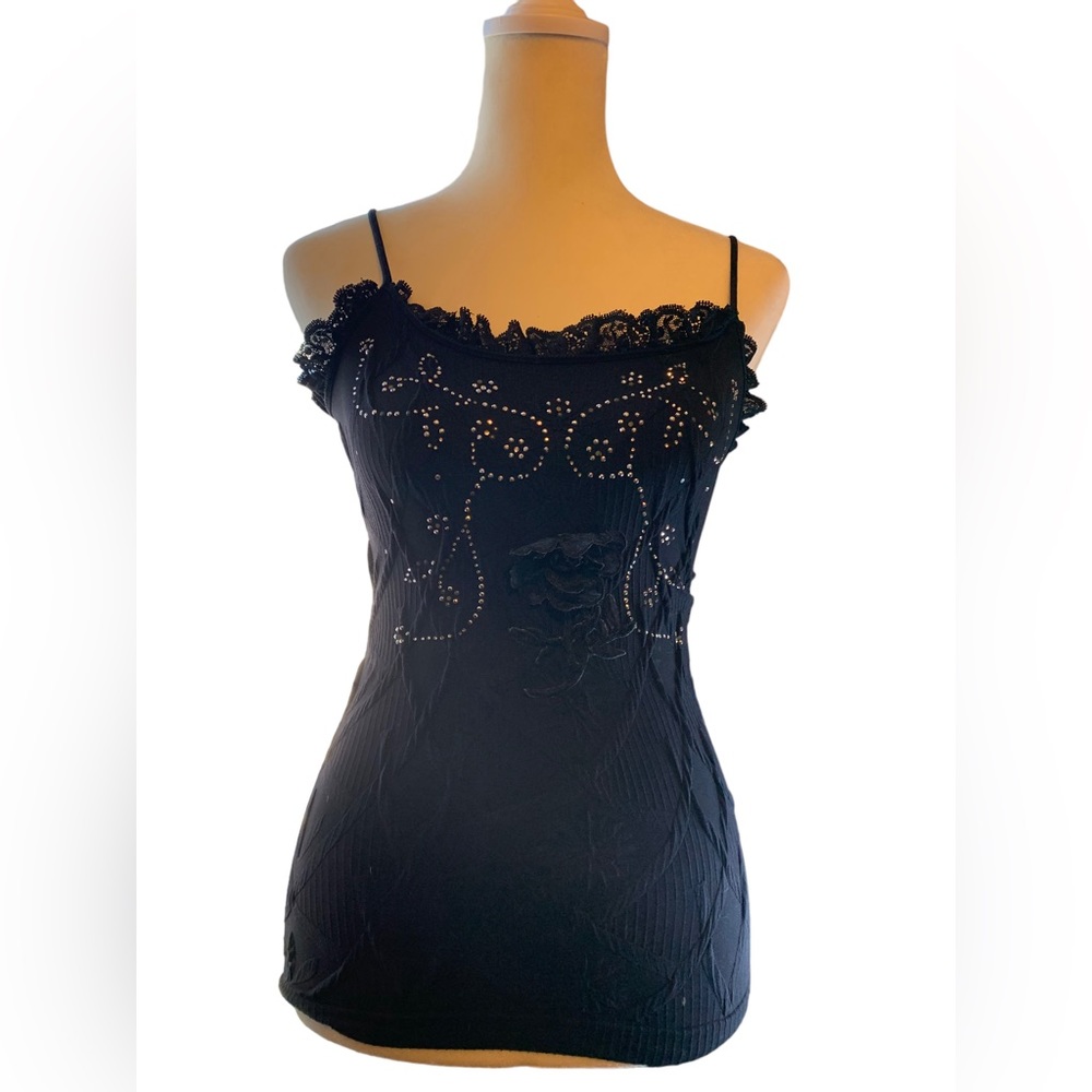 Texas Lady Boutique Stretch OS Bling Strappy Top with Chrome Details
